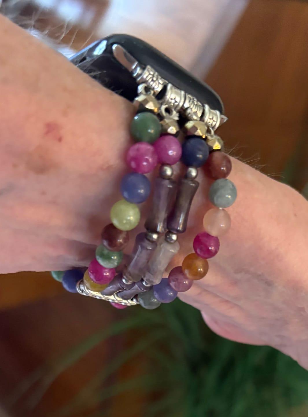 Customer photo review of Mosaic Amethyst Stretch Apple Watch Strap