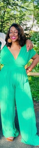 Customer photo review of Selene V Neck Pleated Jumpsuit - Green