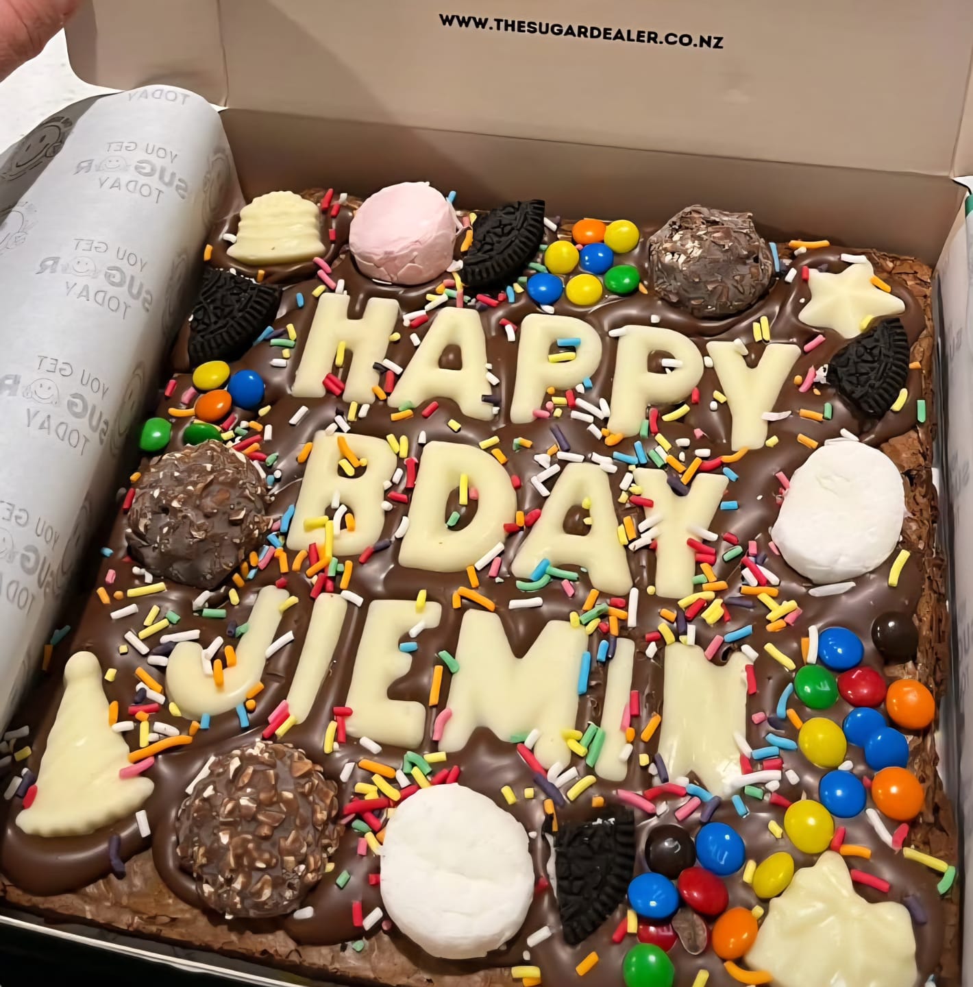 Customer photo review of Custom message birthday brownie