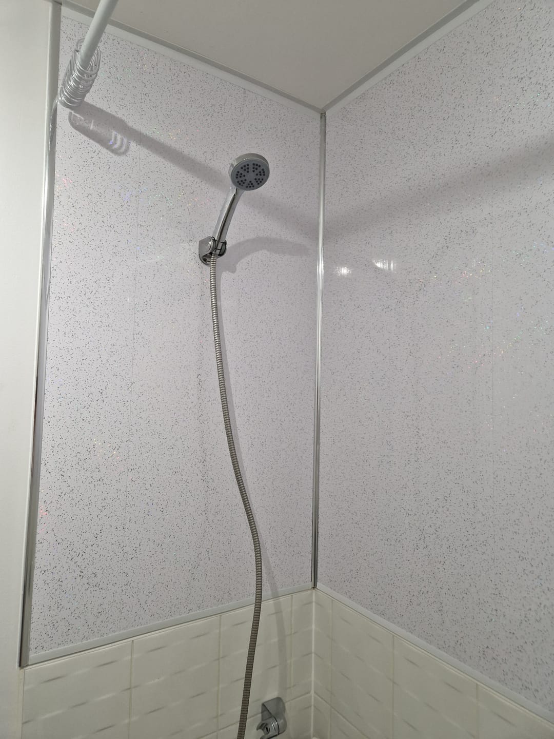 Customer photo review of 8mm Platinum White Sparkle Bathroom Wall Panel 2.6M