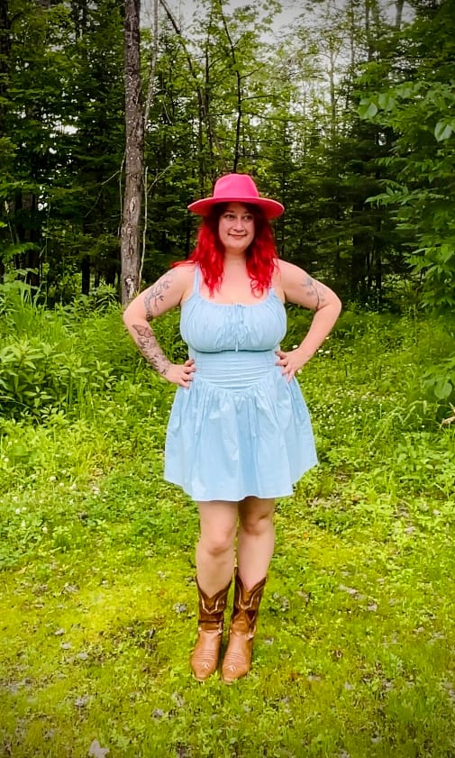 Customer photo review of 'Camille' Soft Blue Fuller Bust Mini Sundress