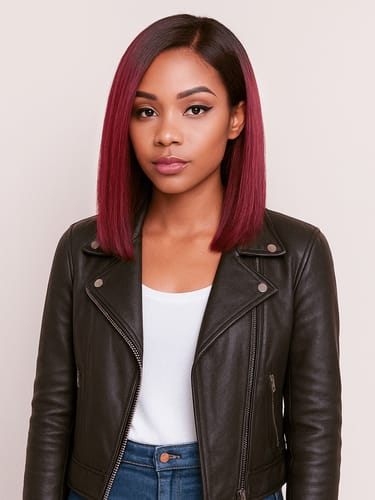 Customer photo review of Ombre Ruby Red 5x5 HD Pre-Cut Lace Glueless Bob Style Wig 10-12"