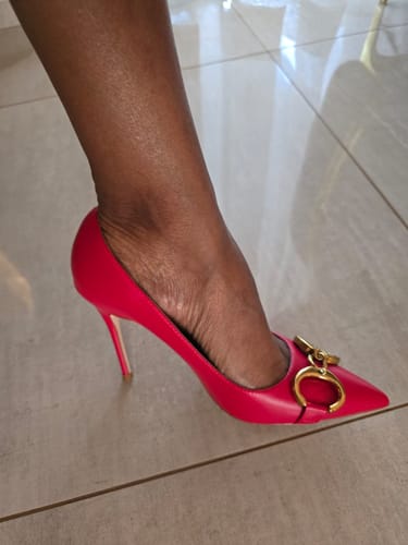 Customer photo review of Ellie Leather Red Heels