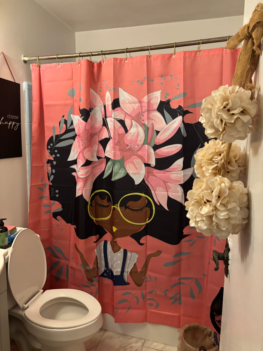 Customer photo review of AFROBRATS™ Lily Shower Curtain Pink