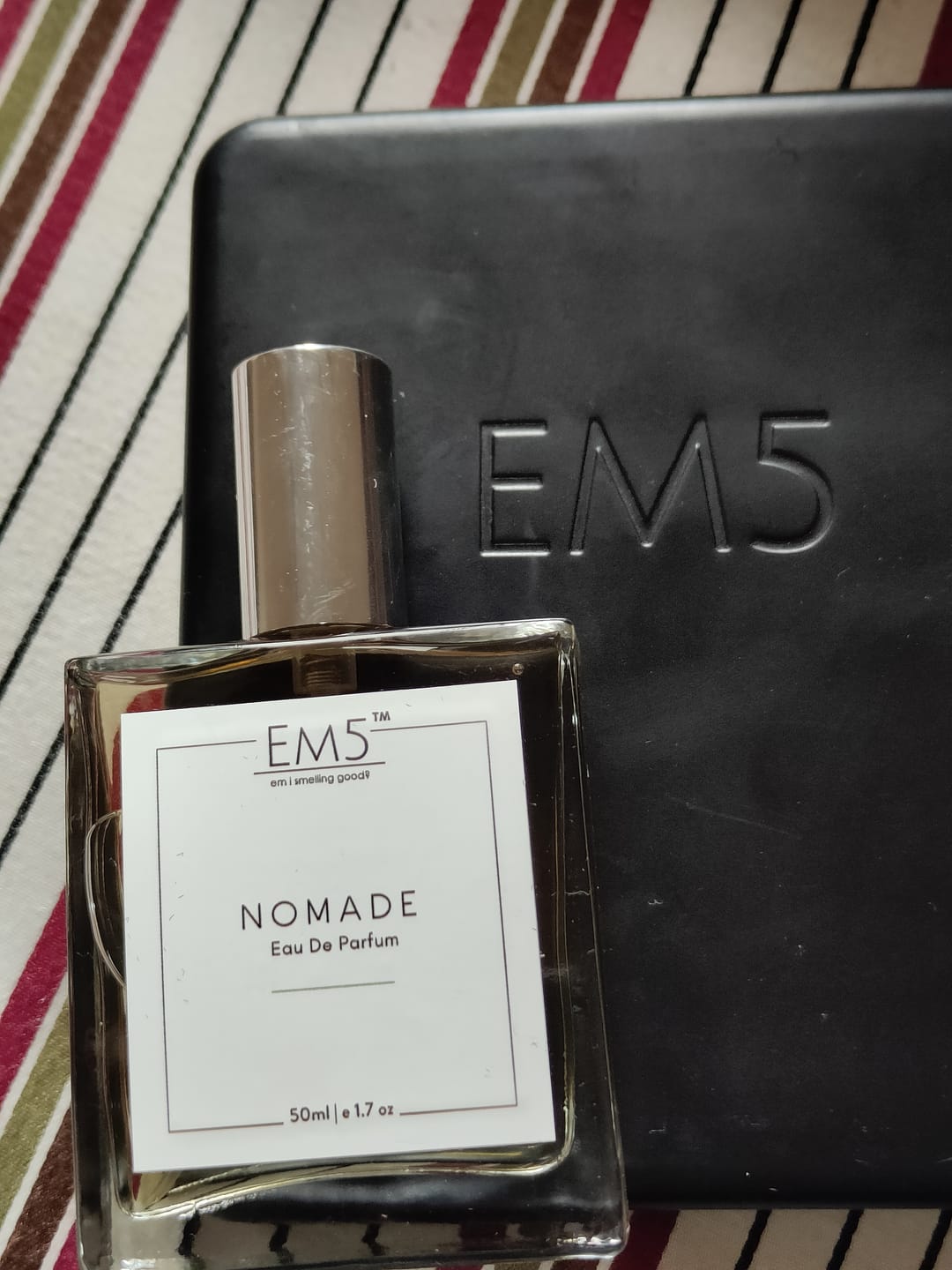 Customer photo review of EM5™ Nomade Unisex Perfume EDP Spray for Men & Women | Amber Oud Smoky Leather Fragrance Accords | Luxury Gift for Him / Her | Variants Available: 50 ml Spray / 15 ml Spray