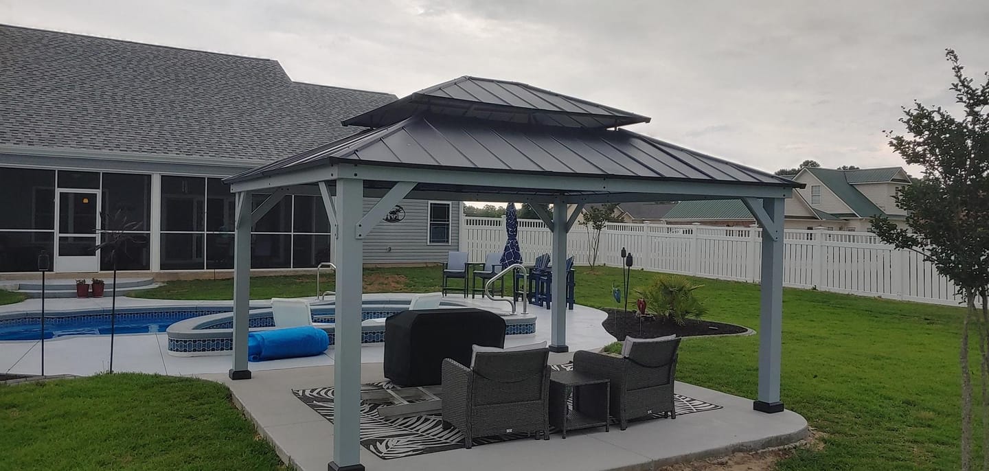 Customer photo review of SUNJOY 12x16 Outdoor Cedar Framed Gazebo with 2-tier Metal Roof and Ceiling Hook - Standard Driftwood Cedar