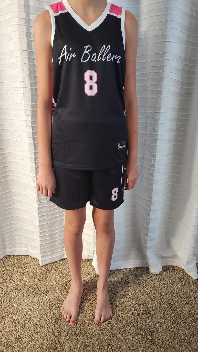Customer photo review of Custom Black White Side Gradient Patttern Double Side Sports Uniform Basketball Jersey