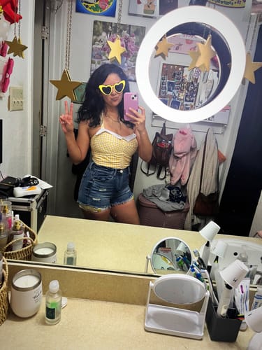 Customer photo review of Gingham 1950s Halter Bowknot One-piece Swimsuit