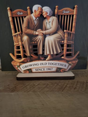 Customer photo review of 3D Effect Old Couple Sitting On Rocking Chairs Together - Personalized Wooden Plaque - Heartfelt Gift For For Her, For Wife