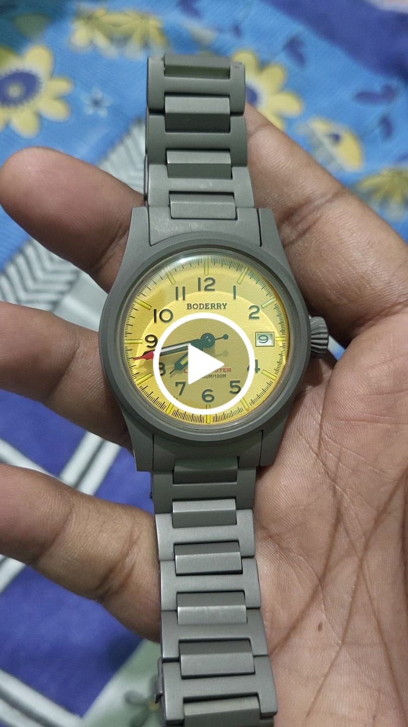 Customer video review of LANDMASTER - 100M Waterproof Titanium Automatic Field Watch | Yellow-bracelet