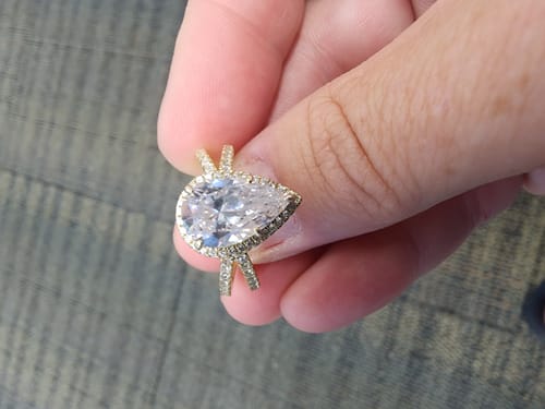 Customer photo review of Louily  Split Shank Pear Cut Engagement Ring In Sterling Silver