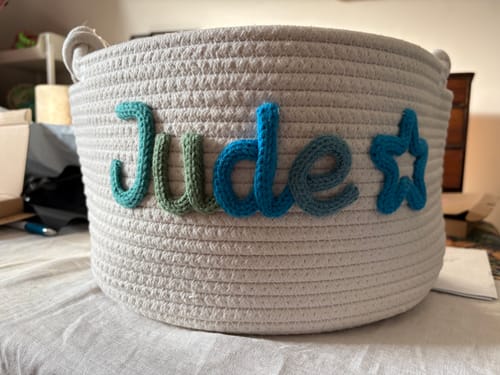 Customer photo review of Baby Knits™  Multicolor Personalized Knitted Basket