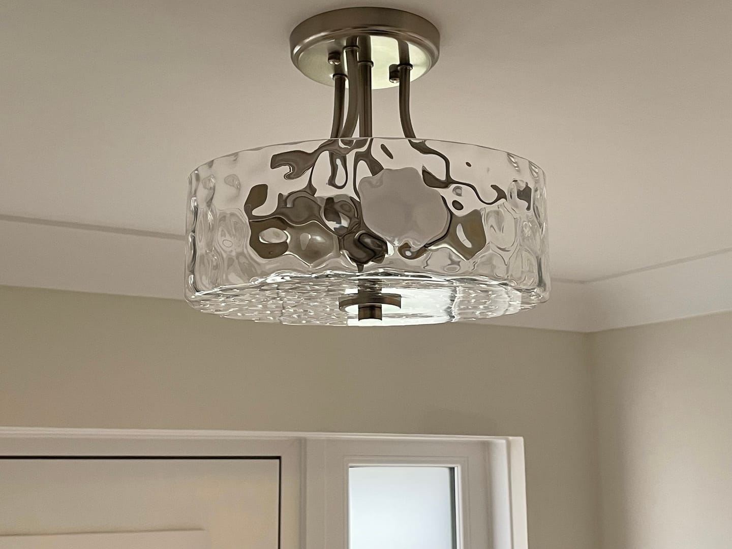 Customer photo review of 2-Light Nickel Glass Semi Flush Mount