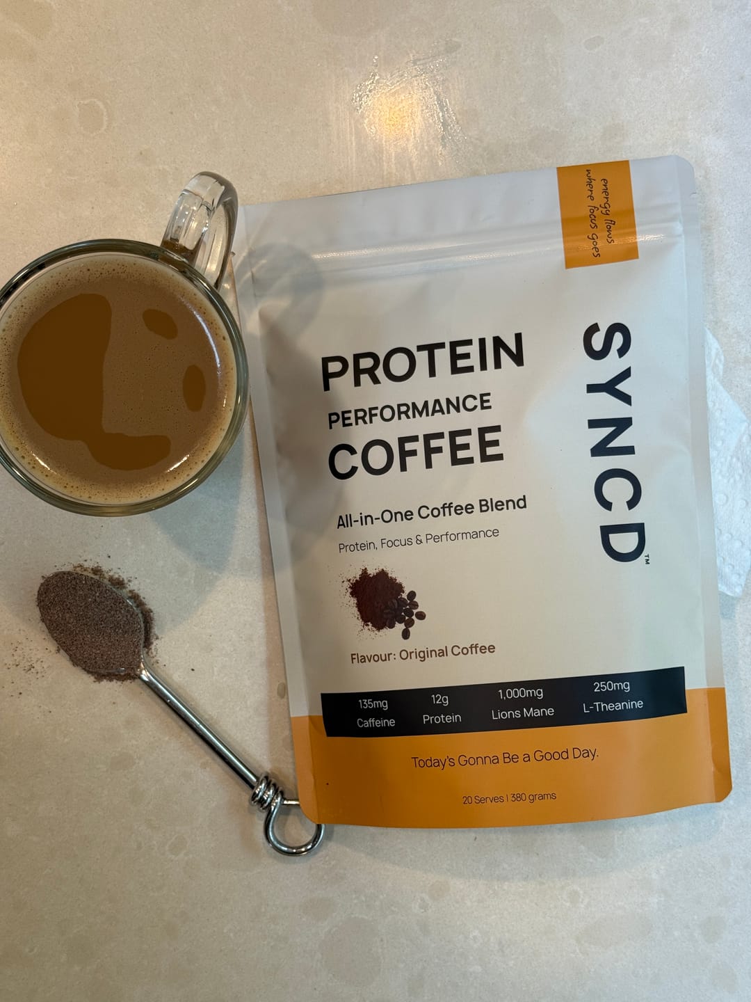 Customer photo review of Protein Coffee Hydrolysed Grass Fed Protein (20 serves)