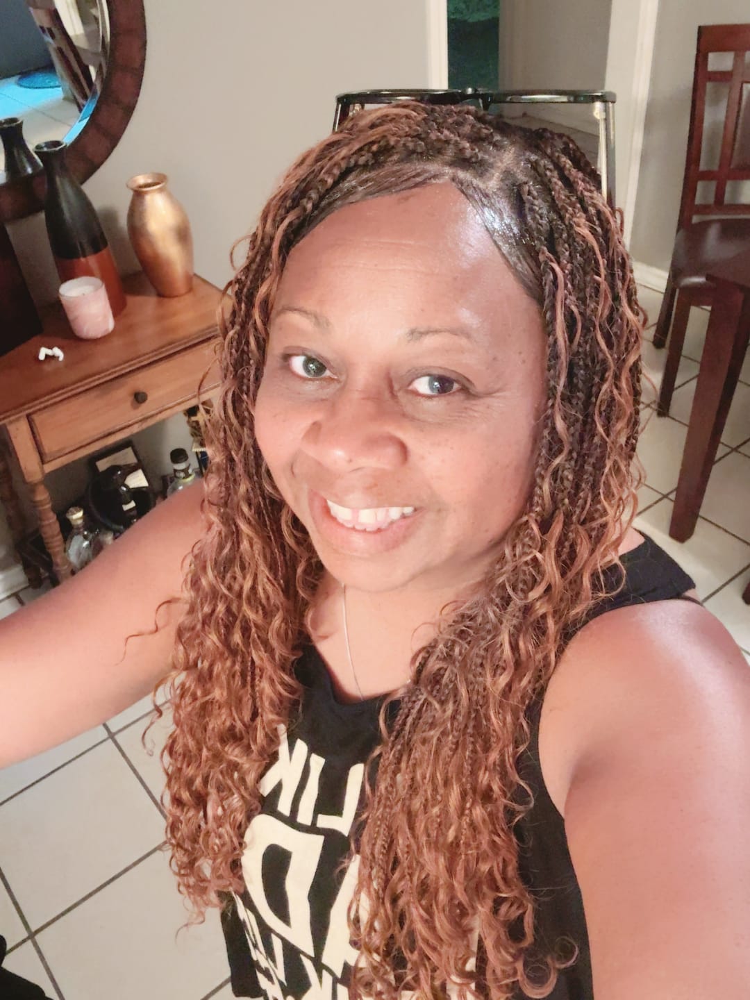 Customer photo review of 24" Swiss HD Full Lace Lightweight Human Hair Curls Boho Box Braided Wig