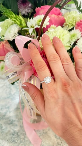 Customer photo review of Grace Moissanite 14K White Gold Plated Silver Ring