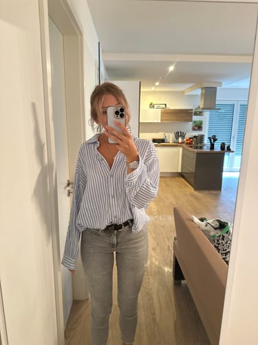 Customer photo review of Midi Streifen Musselin Bluse - Weiß/Blau