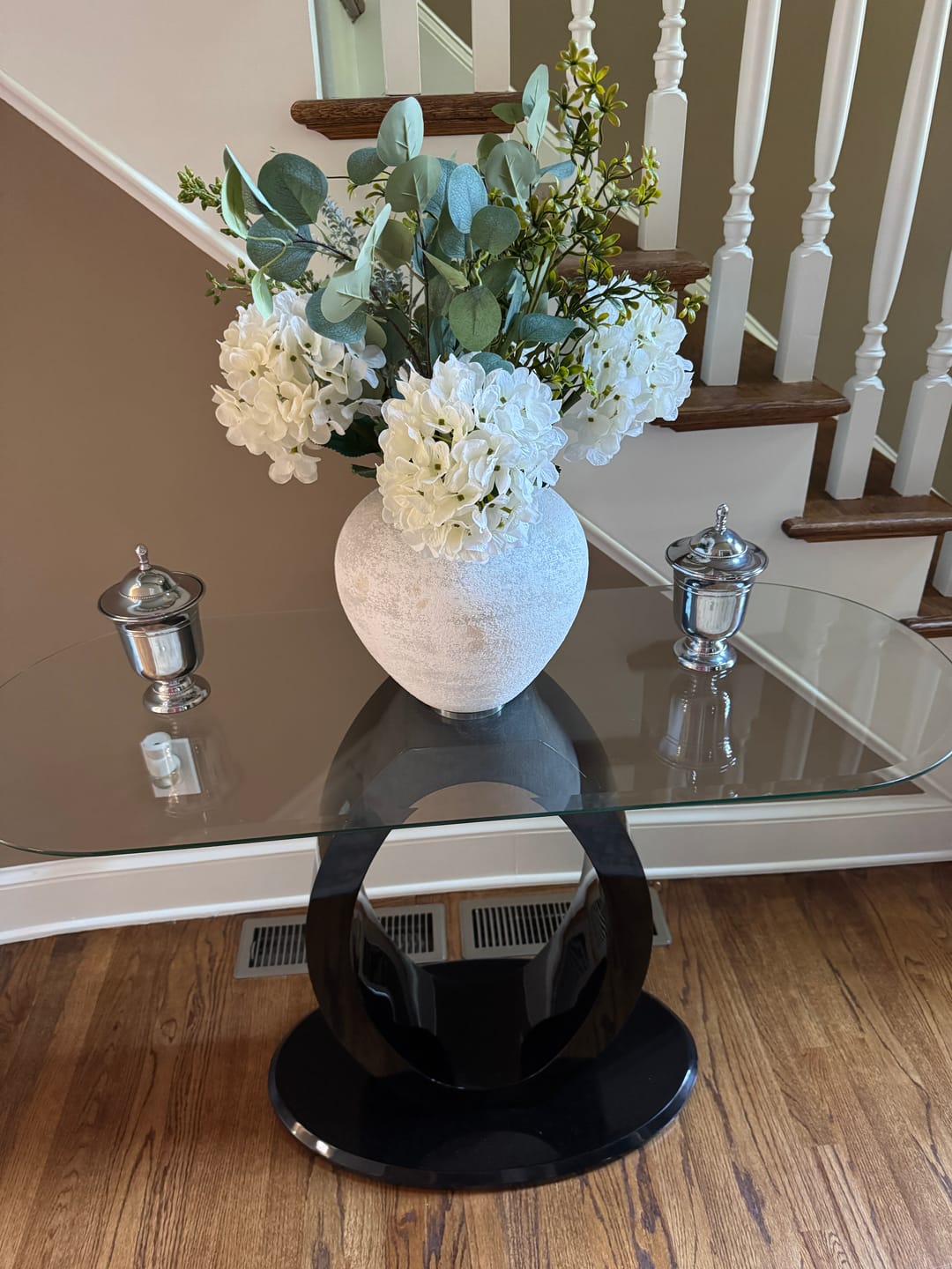 Customer photo review of Faux Arrangement - Eucalyptus & White Hydrangea