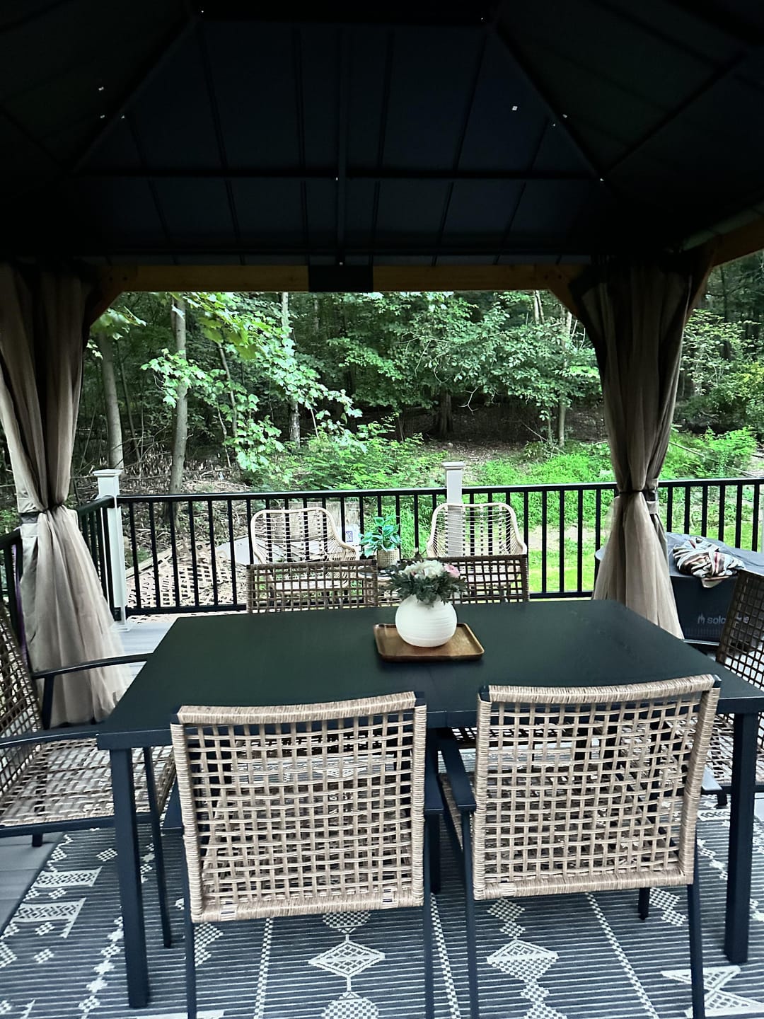 Customer photo review of SUNJOY 12x20 Wooden Frame Hardtop Gazebo with Rectangle Double Tier and Ceiling Hook - Standard Driftwood Cedar