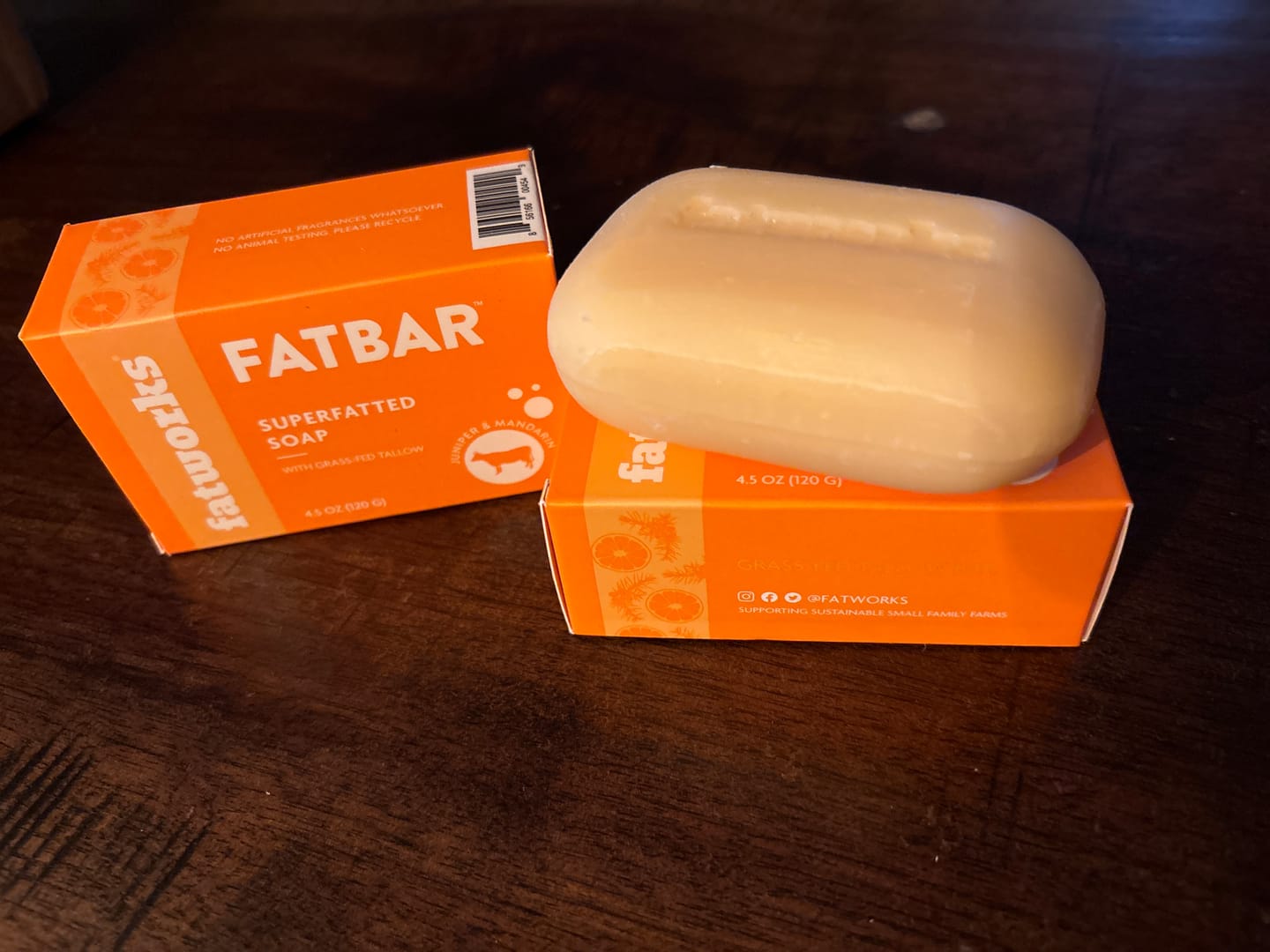 Customer photo review of FATBAR™ Juniper&Citrus (4.25 oz) - Grass-Fed Tallow Soap Bar