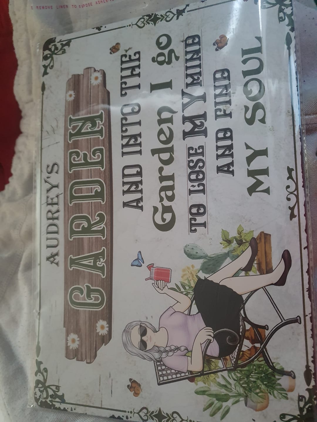 Customer photo review of And Into The Garden I Go Gardening Girl - Garden Sign - Personalized Custom Classic Metal Signs - Gift For Gardeners