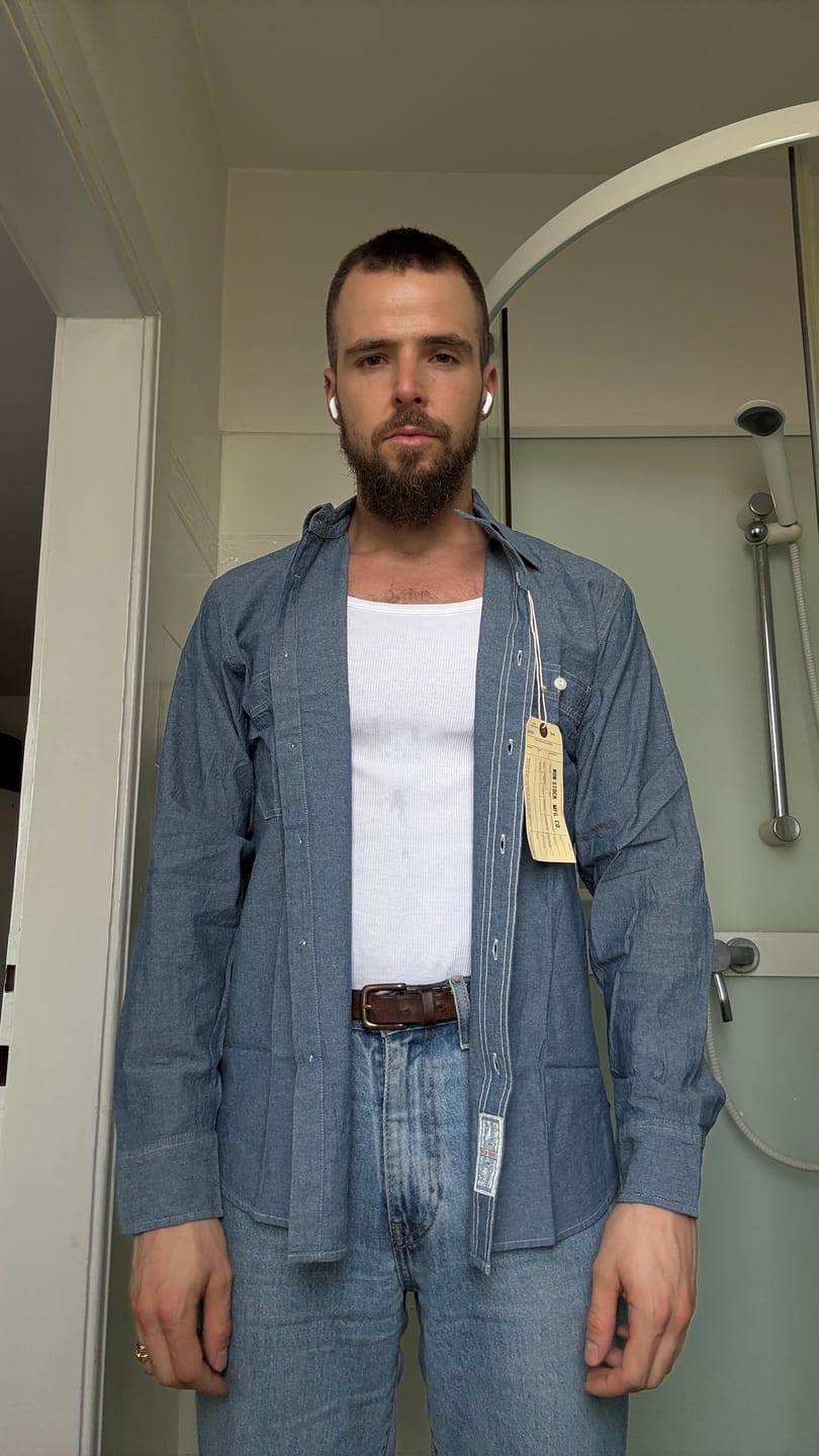 Customer photo review of Blue Chambray Work Shirt
