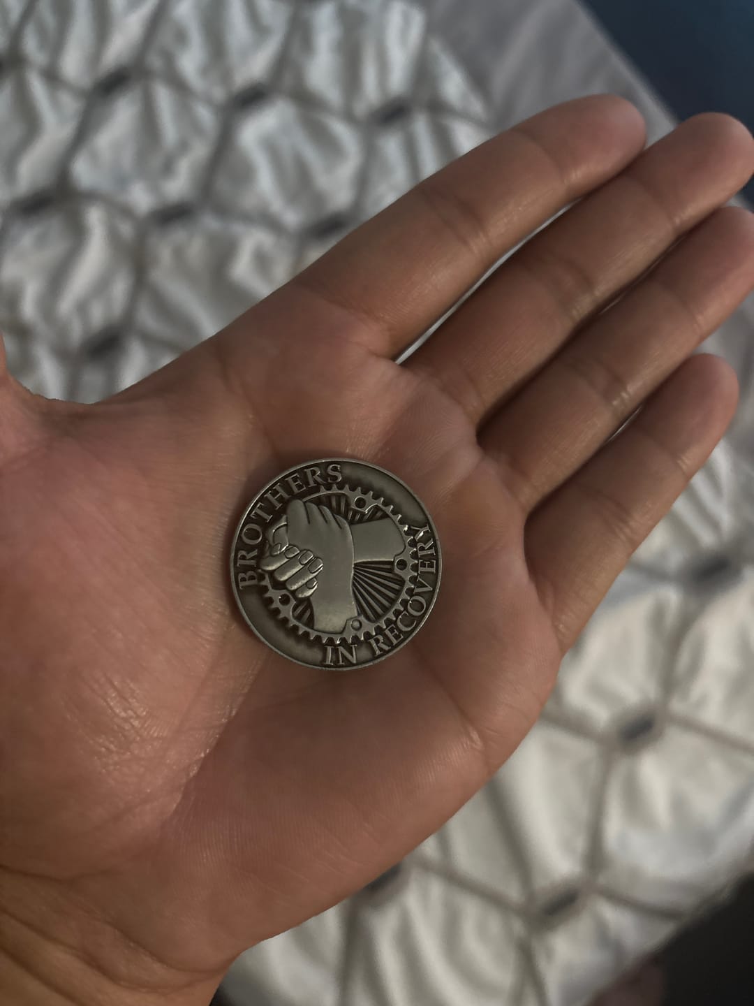 Customer photo review of Brothers in Recovery AA/NA Sobriety Medallion - Antique Silver
