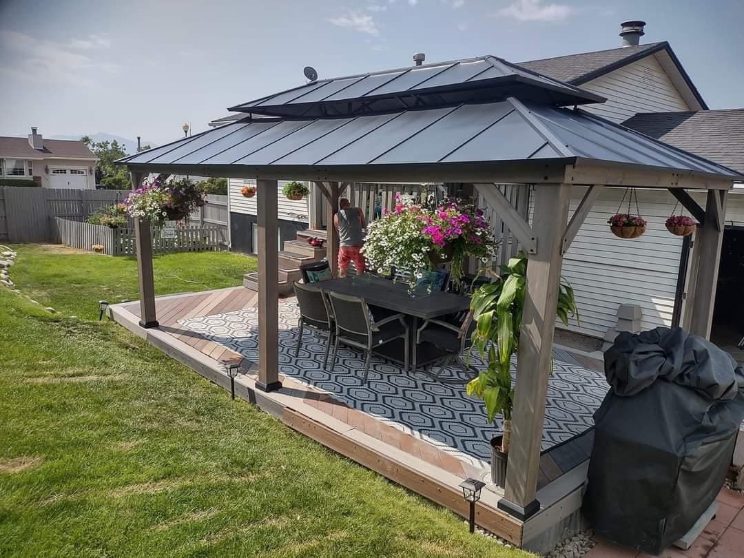 Customer photo review of SUNJOY 12x20 Wooden Frame Hardtop Gazebo with Rectangle Double Tier and Ceiling Hook - Standard Driftwood Cedar