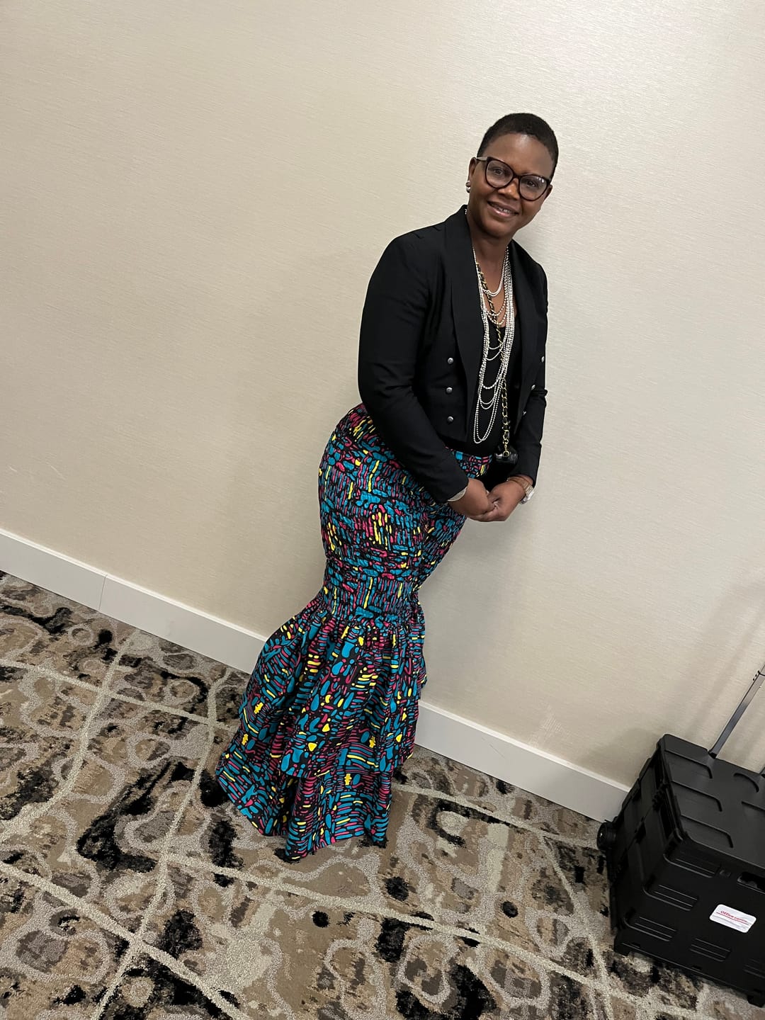 Customer photo review of Kimi Women's African Print Bell Bottom Pants - Blue