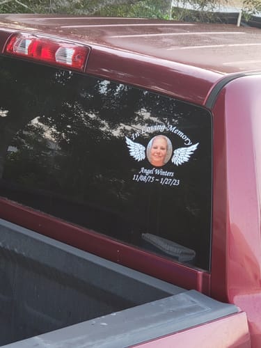 Customer photo review of Custom In Loving Memory Decal with a Photo Inlay and Wings