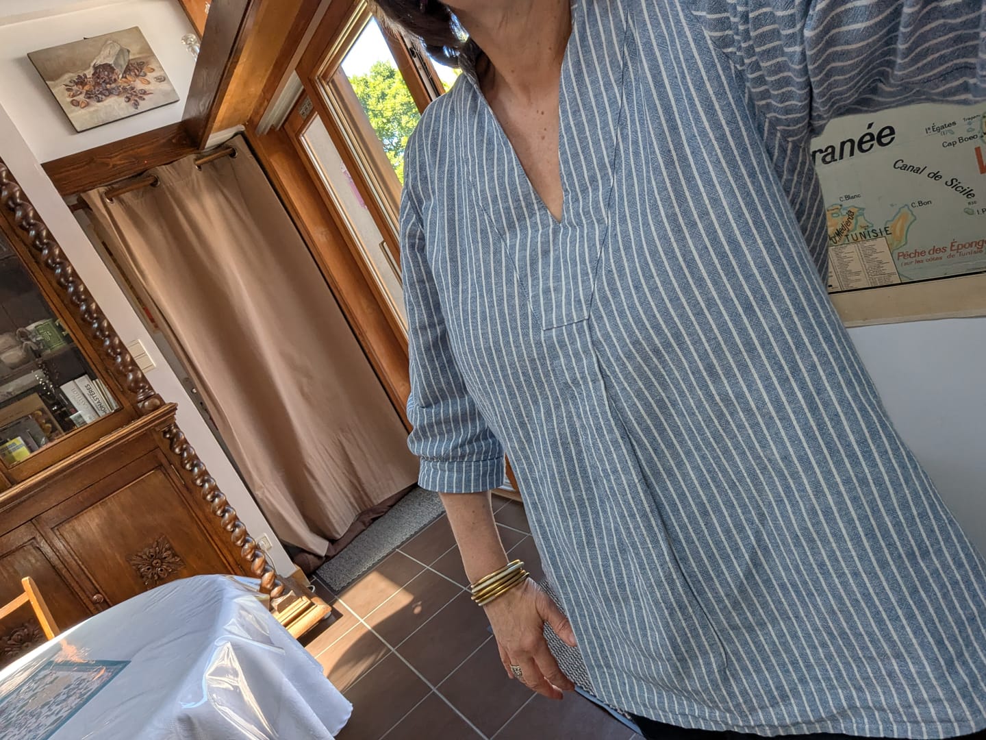 Customer photo review of Blouse Isabeau - coton/lin rayé bleu
