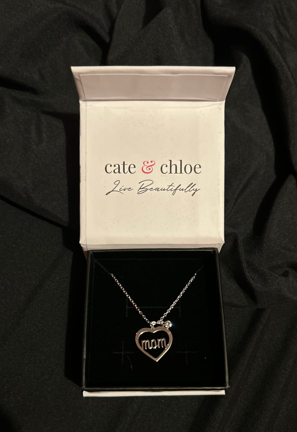 Customer photo review of Melody 18k White Gold Plated Mom Heart Necklace with Swarovski Crystal
