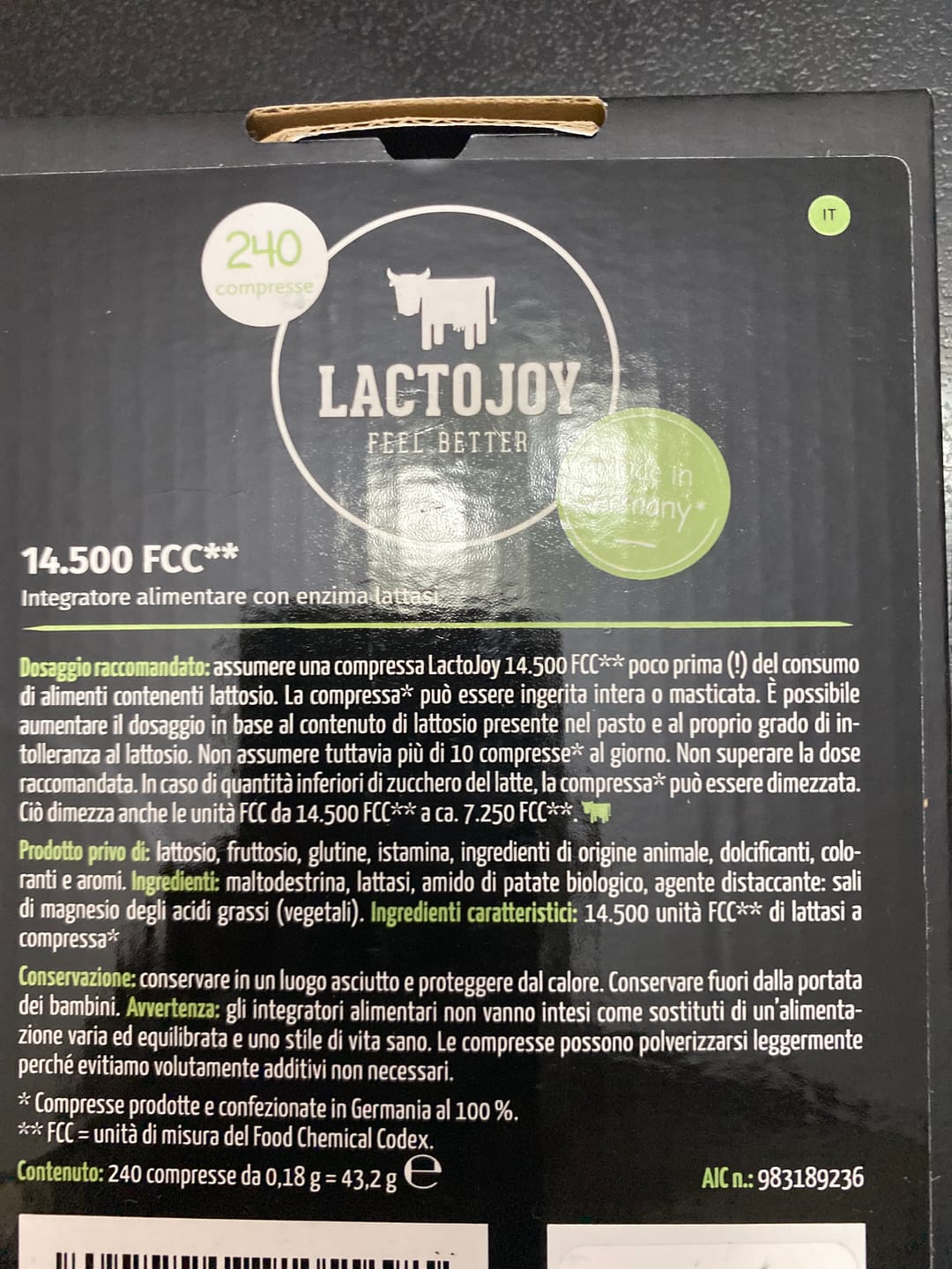 Customer photo review of LactoJoy Lactase Pills - 14.500 FCC - 240 pcs refill bag