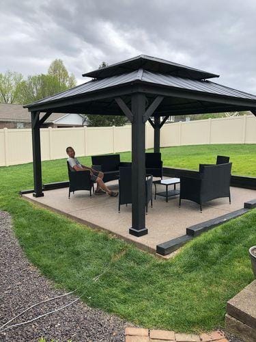 Customer photo review of SUNJOY 12x20 Wooden Frame Hardtop Gazebo with Rectangle Double Tier and Ceiling Hook - Standard Driftwood Cedar