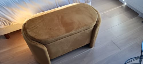 Customer photo review of MOSS - Banc avec rangement en velours jaune moutarde