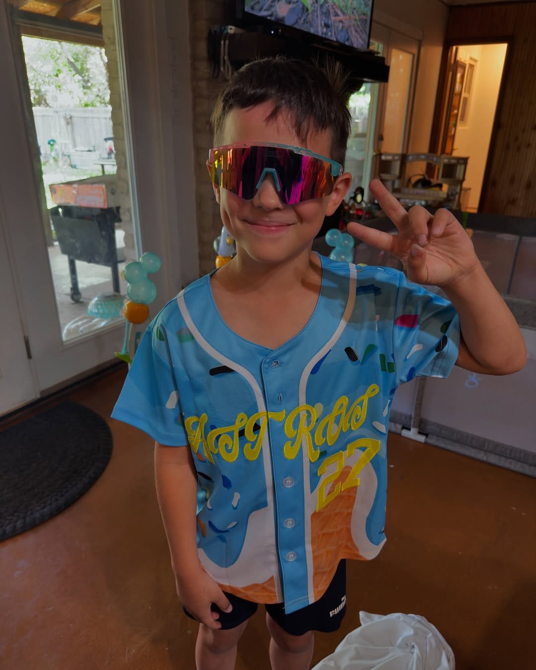 Customer photo review of Custom Powder Blue Ice Cream Cone Graffiti Pattern Fashion Authentic Baseball Jersey
