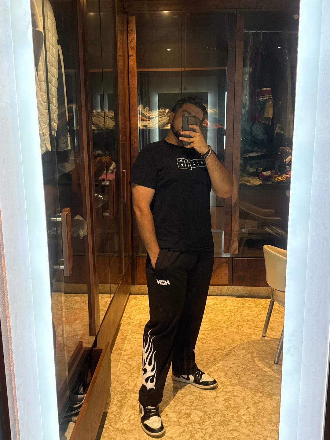 Customer photo review of Flames Loose Fit Track Pants (Black)