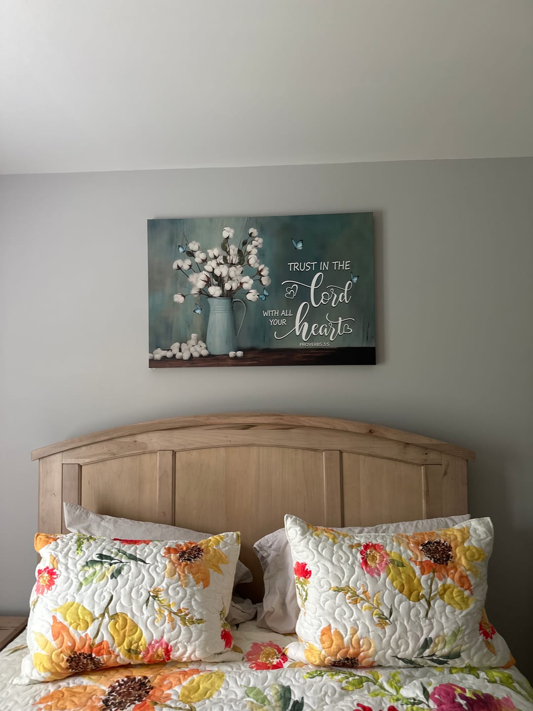 Customer photo review of Trust in the Lord With All Your Heart, Cotton Flowers in Vase, Wall Art Canvas