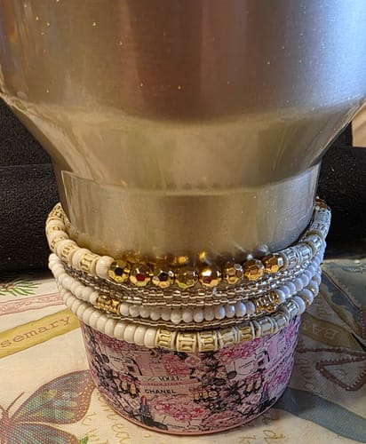 Customer photo review of Cream & Gold Tumbler Bracelet Stack -fits 30-40oz