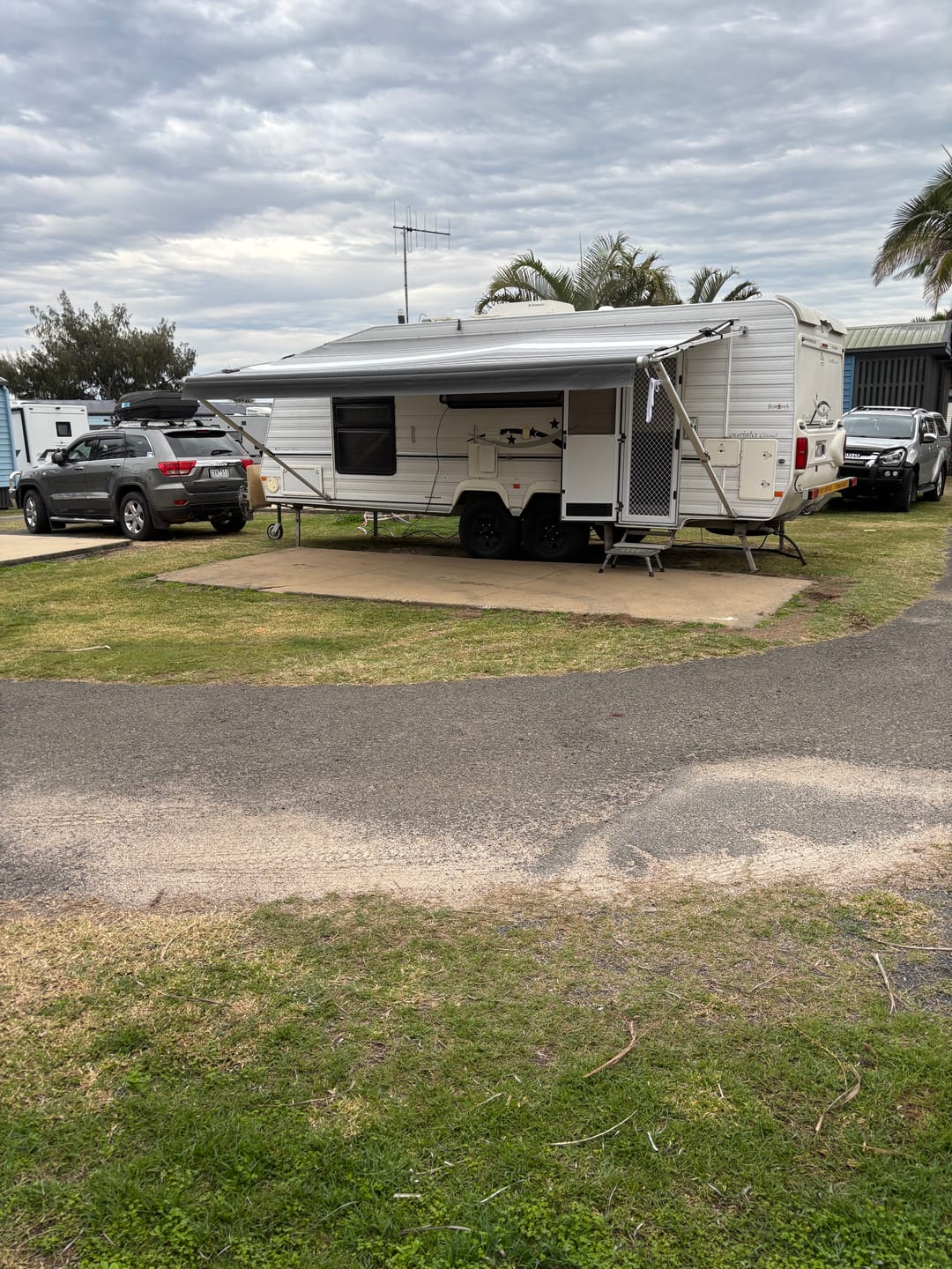 Customer photo review of Awning Replacement Vinyl - Black Stripe WA3003