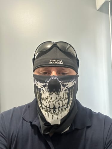 Customer photo review of 🎁 Reaper Grin Skull Neck Gaiter (100% off)