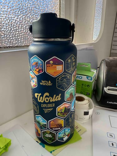 Customer photo review of Let's Wander™ World Explorer Water Bottle + Stickers