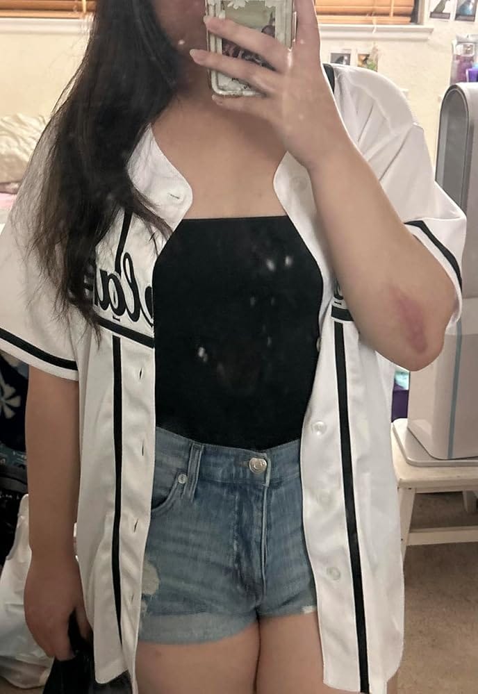 Customer photo review of Custom White Red-Navy Classic Style Authentic Baseball Jersey