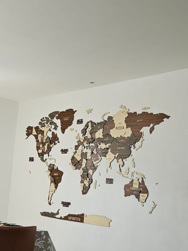 Customer photo review of Wooden World Map Wall Art - 3d Wood Push Pin Maps, Multicolor
