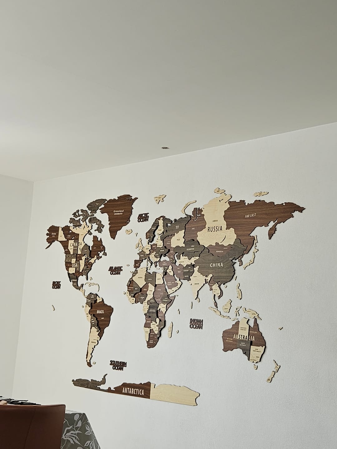 Customer photo review of Wooden World Map Wall Art - 3d Wood Push Pin Maps, Multicolor