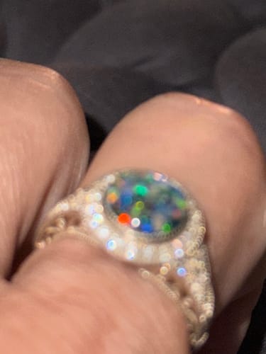 Customer photo review of Bedazzled Filigree Circle Opal Cremation Ring