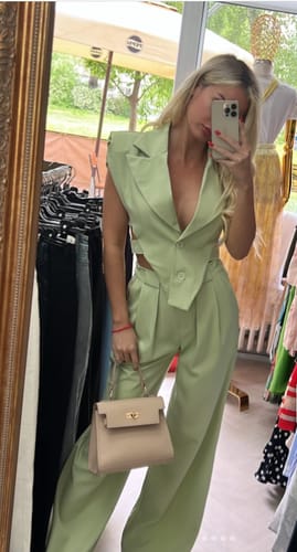 Customer photo review of Fashion Style Lapel Waist-baring Irregular Vest and  Elastic Waist Pocket Loose Pants Set