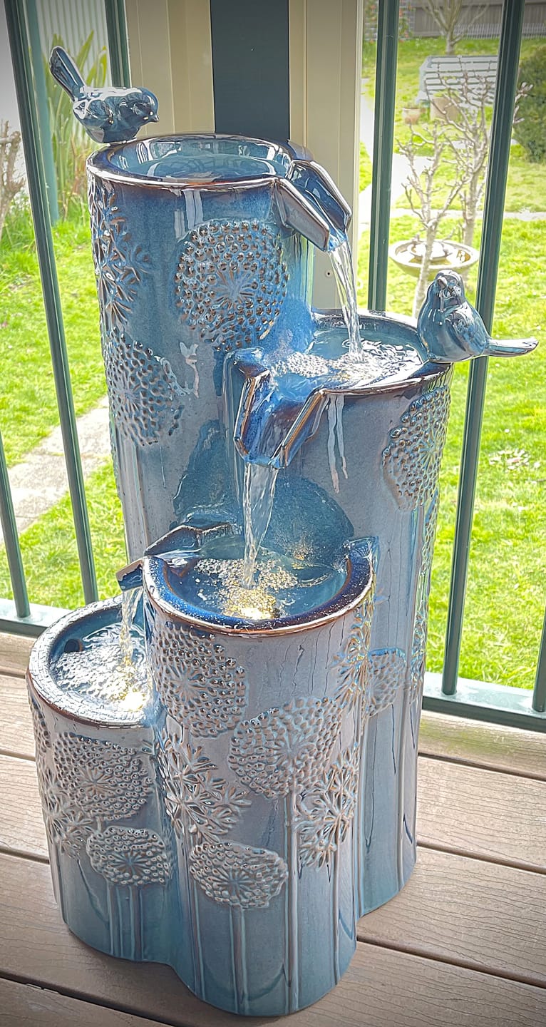 Customer photo review of Dandelion Embossed 4-Tier Ceramic Fountain