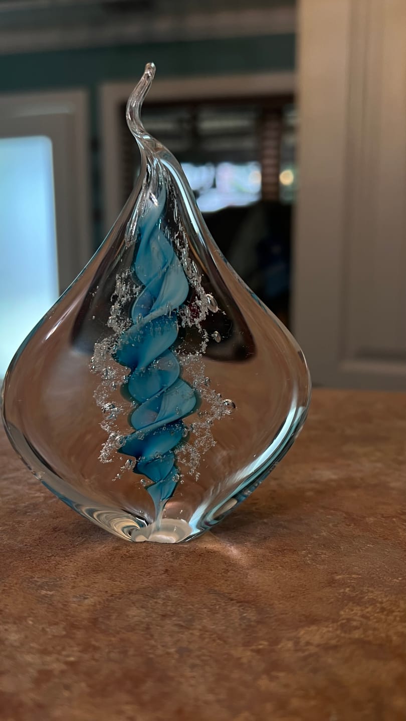 Customer photo review of Memorial Glass Flame with Cremation Ashes