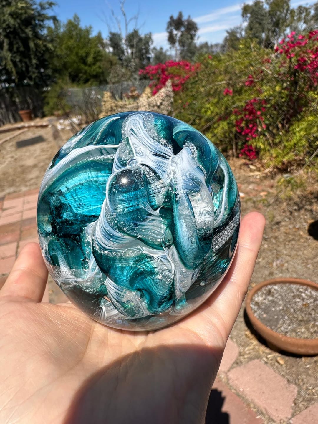 Customer photo review of Cotton Candy Orb with Infused Cremation Ashes